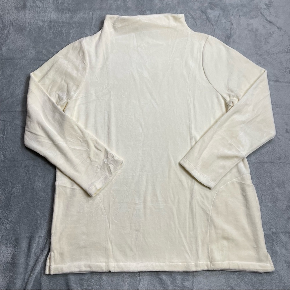 Appleseed’s Shirt Large Petite‎ LP Tunic Cream Velour Funnel Neck Pockets